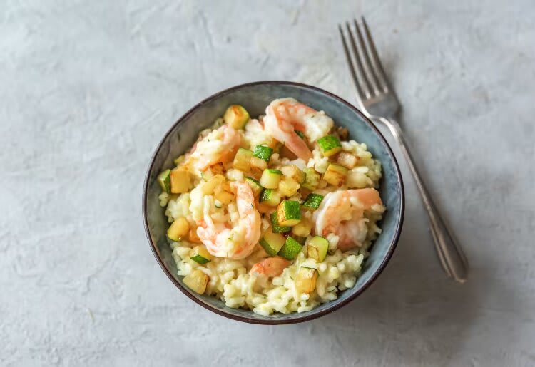 Lemony Shrimp Risotto with Roasted Zucchini